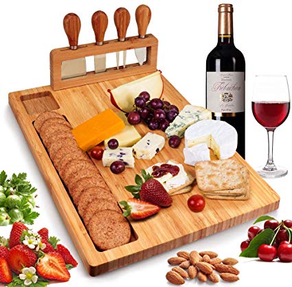 Cheese Board Set Charcuterie Platter Serving Meat Board Including 4 Stainless Steel Knife and Serving Utensils for Christmas Wedding Birthday Anniversary By Sheff Store