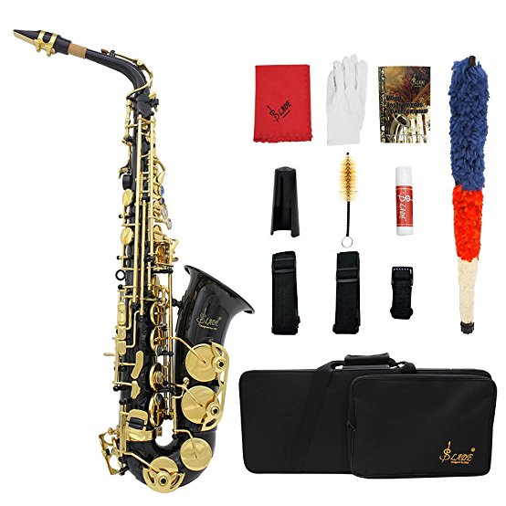 ammoon Brass Engraved Eb E-Flat Alto Saxophone Sax Abalone Shell Buttons Wind Instrument with Case Gloves Cleaning Cloth Grease Belt Brush