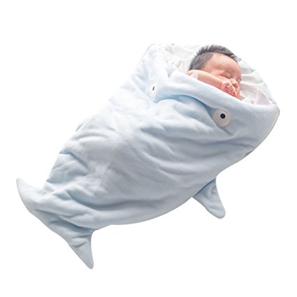 Baby Sleeping Bag Sleep Sack - GreForest Cartoon Shark Baby Wrap Anti-kicking Swaddle Blanket Soft, Warm, Easy Zipper Open For Bath, Outdoor Stroller, Air-conditioned Room, Autumn, Winter (Blue)