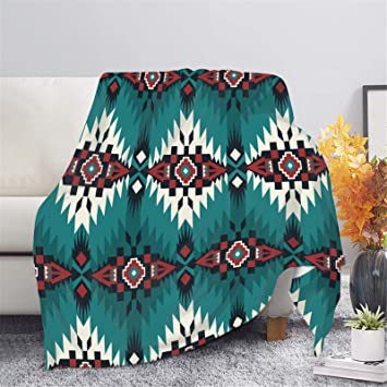 Frestree Southwestern Native Navajo Aztec Throw Blanket Bohemia Style Tribal Flannel Blankets Home Office Travel All Season Blankets Bed Couch Decorative