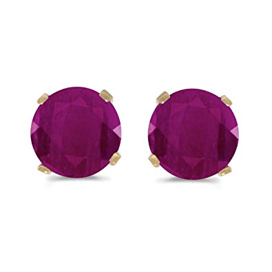1 Carat Total Weight Natural Round Ruby Stud Earrings Set in 14k Yellow Gold