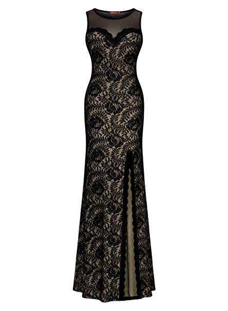Miusol Women's Sleeveless Long Black Lace Split Side Evening Formal Dress
