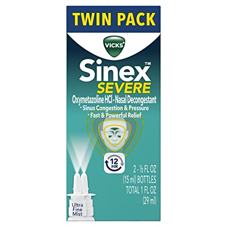 Vicks Sinex SEVERE Sinus and Nasal Spray, Ultra Fine Mist, 0.5 Fl Oz Twin Pack