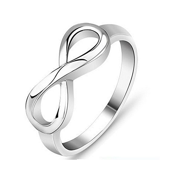 Silver Stainless Steel Infinity Symbol Wedding Band Engagement Rings (with Gift Bag)