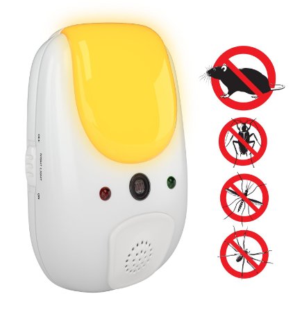 SaniaPest Repeller - Effective Sonic Defense Repellant Keeps Roaches, Spiders, Mosquitos, Mice, Bugs Away - Electronic Ultrasonic Deterrent for Inside Your Home Features Relaxing Amber Night Light