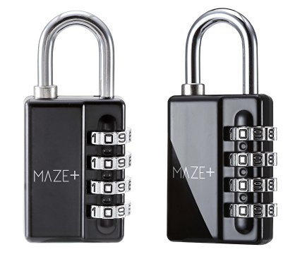 MazePlus 4 Digit Combination High Security Resettable Padlocks Black 2-Pack - Heavy Duty Weatherproof Construction - Ideal For Lockers, Suitcases, Travel Bags, Chains & More