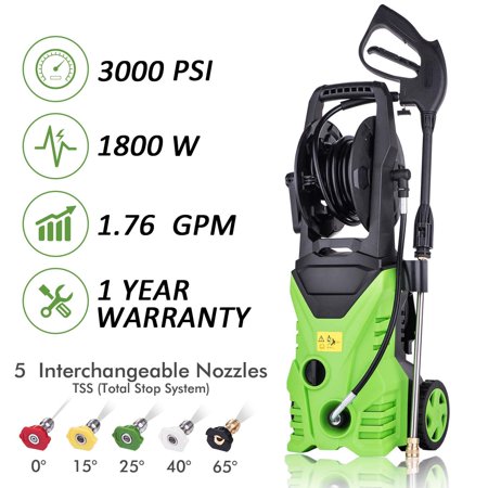 Clearance&Sale! Hifashion 3000PSI 1.7GPM Electric Power Pressure Washer with 5 Quick-Connect Nozzle,Longer Cables and Hoses and Detergent Tank,for Cleaning Cars,Patios,and More