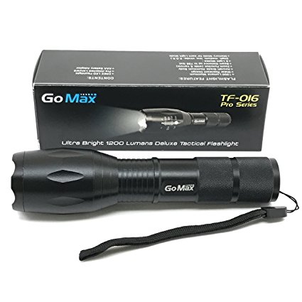 GoMax Long Range Rechargeable LED Flashlight with XML T6 AAA or 18650 battery 800-1200 Lumen Telescopic Zoom Aluminum Alloy Lamp Cree T6 300-500m Light Range - Low-Middle-High-Strobe-SOS Mode