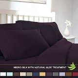 Luxury Bed Sheet Set - Soft MICRO SILK Sheets - King Size Purple Eggplant - with Pure Natural ALOE VERA Skin Soothing Moisturizing Treatment - Healthy Calming Properties Will Make You Have A Relaxed and Refreshed Sleep - Highest Quality with Strong Stitching Will Make Your Sheet Set Last For Many Years - Get the Luxurious Look and Silky Feel No Other Sheet Set can Offer - Clara Clark