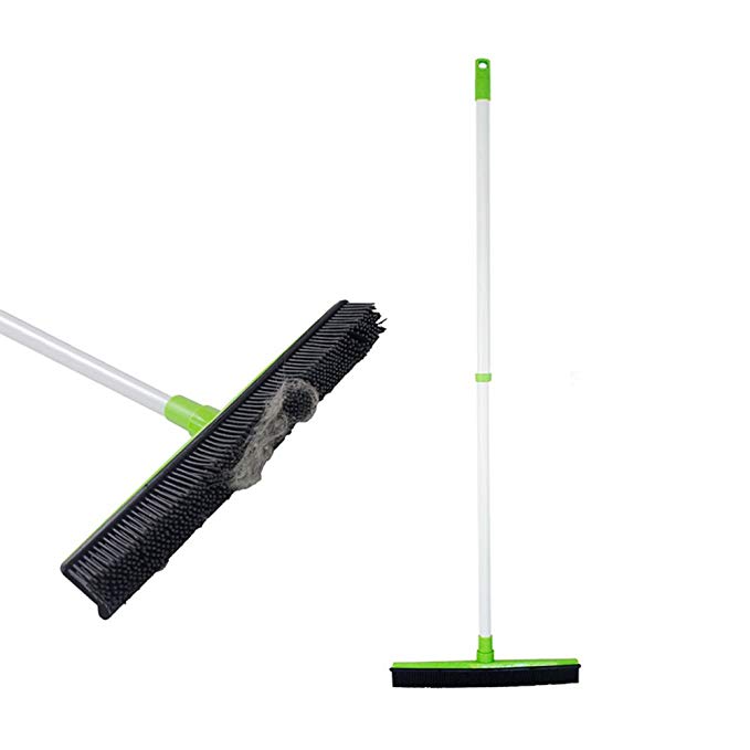 Push Broom with Soft Rubber Bristles Squeegee Edge Use for Pet Cat Dog Hair Perfect for Cleaning Hardwood Vinyl Carpet