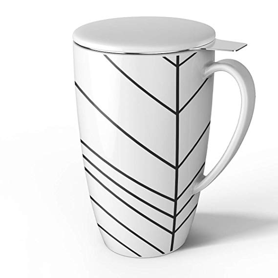 Sweese 2152 Porcelain Tea Mug with Infuser and Lid, 15 OZ