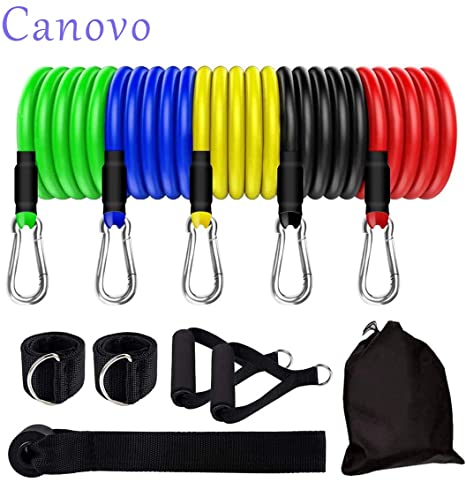 Exercise Resistance Bands Set (11pcs) Stackable Up to 100Lbs, Exercise Bands with Door Anchor, Ankle Straps & Carrying Case, Great for Home Workouts, Physical Therapy, Gym Training, Yoga