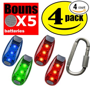 STURME LED Safety Light 4 pack   5 FREE Bonuses battery Clip On Strobe/Running Lights for Runner, Bike, Dogs, Walking The best accessories for your reflective gear, Bicycle cycling