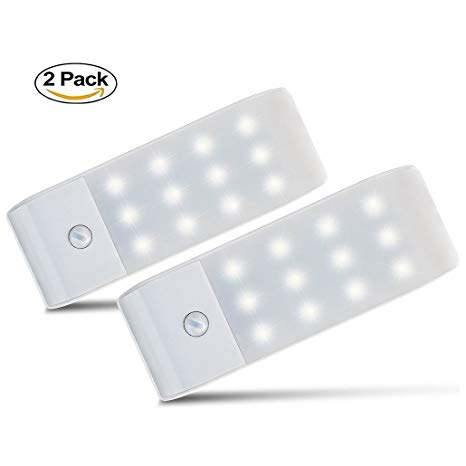 Motion Sensor Light LED Under Cupboard Night Light with Rechargeable Battery DIY Stick-on Anywhere Security Lights and Emergency Lights for Hallway Bedroom Drawer Wardrobe Cupboard Lights (2 Pack)