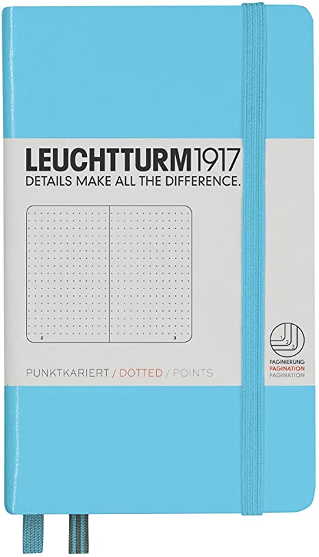 Leuchtturm1917 A6 Pocket Dotted Notebook- Ice Blue, 185 numbered pages