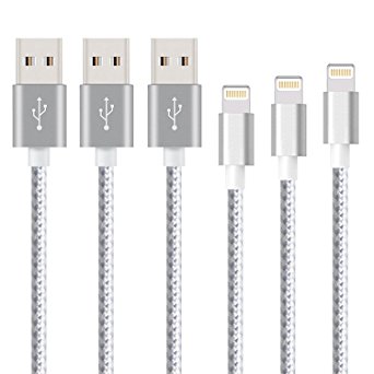 iPhone Charger Chamfind,iPhone Lightning to USB Cable (3Pack 10FT) Syncing and Charging Cord for iPhone7 Plus 6 6s Plus 5 5s 5c SE, iPad Air,Mini Air Pro iPod (SilverGrey)