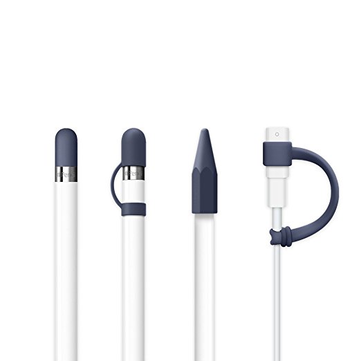 [4-Piece] FRTMA for Apple Pencil Cap / Pencil Tip Cover / Lightning Cable Adapter Tether / Apple Pencil Cap Holder for iPad Pro Pencil (Midnight Blue)