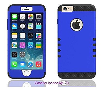 Iphone 6 Case, 3 in 1 Combo Hybrid Defender High Impact Body Armor Hard Pc & Silicone Case Protective Cover for Apple Iphone 6 4.7 Inch (Blue)