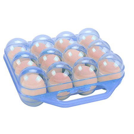 BIAL OTD Folding Portable Plastic 12 Eggs Container Holder Storage Box Case (Blue)
