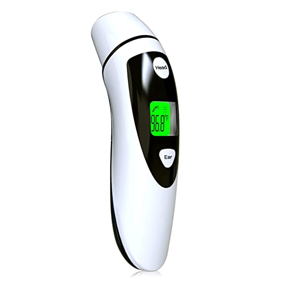 Forehead and Ear Thermometer for Fever, Digital Infrared Temporal Thermometer with Fever Alarm and Memory Function for Baby Adults and Kids (White/Black)