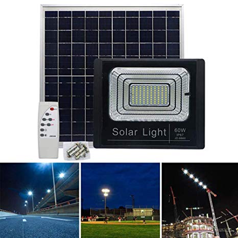 Solar Powered Street Flood Light, 700 Lumens Outdoor LED Flood Lamp Garden Spotlights with Remote Control Security Lighting for Yard Garden Gutter Pathway Basketball Court Arena (10W, 3 Modes White)