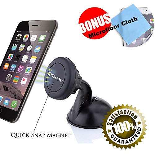 Lifetime Warranty Universal Car Cell Phone Holder - Magnetic Cell Phone Mount with Suction Cup iTechVe 360 Degree Rotating Magnetic Universal Phone Holder for Mighty Suction Gel Super Strong Suction Cup - Use for Samsung Galaxy S5 S4 S3 Note 4 3 2 iPhone 6 and Plus 5S 5C 4S Nexus 6 5 HTC One and Many More