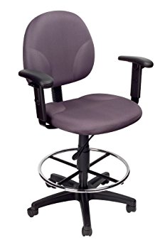 Boss Office Products B1691-GY Stand Up Fabric Drafting Stool with Adjustable Arms in Grey
