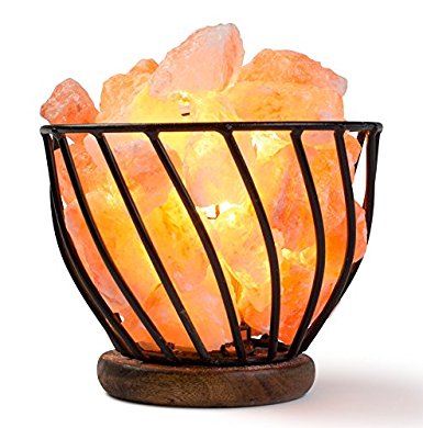 HemingWeigh Himalayan Salt Lamp Metal Bowl with Himalayan Salt Chips on Wooden Base With Electric Wire and Bulb Included