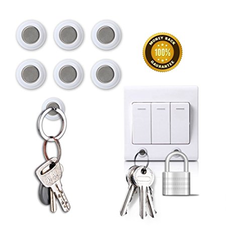 Happon 6pcs Sticky Magnetic Key Holder For Wall Light Switch，Key Hook Hanger Strong Magnet， Drill Free with 3M Adhesive ,Modern and Creative Key Racks，Reusable With 4 Free Replacement Stickers
