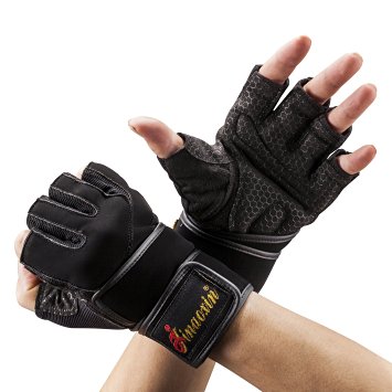 Weightlifting Gloves with Long Wrist Wrap Support/Weightlifting Gloves For Heavy Workout, Cross fit, Weightlifting, Fitness-Durable, Comfortable, Sweatproof - Ideal Fitness Bundle for Men and Women
