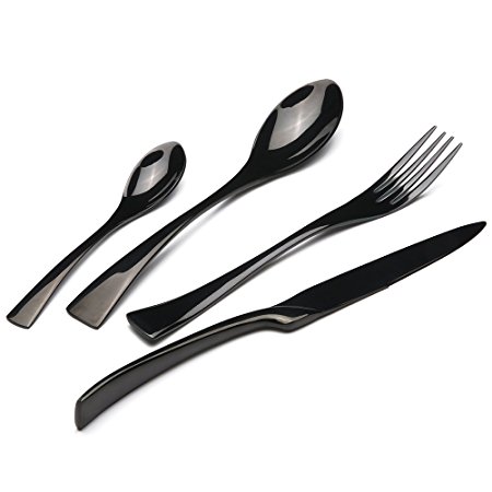 adier-life Flatware Set, Stainless Steel Black Coated Cutlery Set with Mirror Finish for 1 person, Ideal for Gift (4 Pieces)