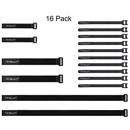 [16 Pack] Mixed Size Hook and Loop Reusable Fastening Cable Straps / Tie by Wisdompro - Reusable, Durable Functional Ties to Keep Your Home, Office, Workspace from Tangled Messes of Cords