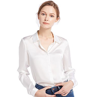 LILYSILK Women's Charmeuse Silk Blouse Long Sleeve Ladies Top Shirt 100% Pure 22 Momme Silk
