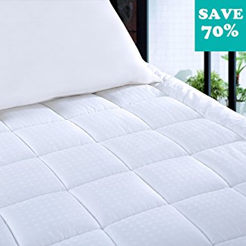 Mattress Pad Cover with 18" Deep Pocket 300TC Cotton Down Mattress Topper for Queen Beds by BLC (Down Alternative, Queen)