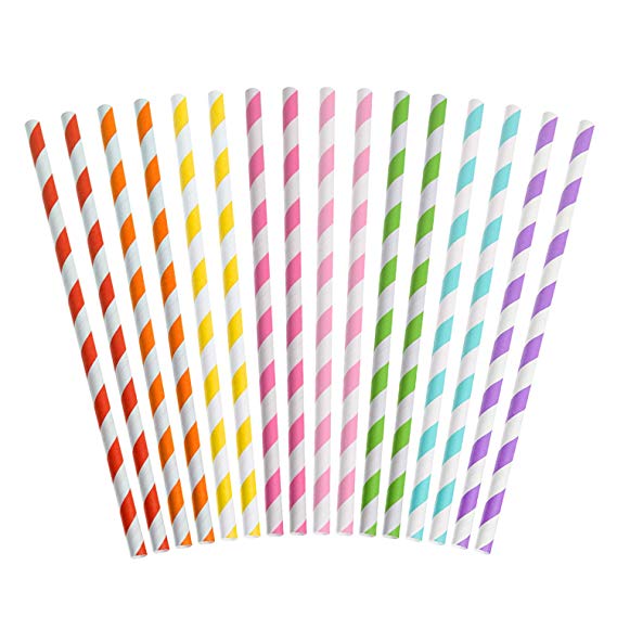 Paper Straws, 200 pack, Biodegradable Paper Drinking Straws- 8 Different Colors Rainbow Stripe Paper Drinking Straws for Party Supplies, Birthday, Wedding, Decorations and Celebrations （Yacolife）