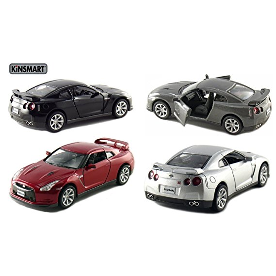 Set of 4: 5" 2009 Nissan GT-R R35 1:36 Scale (Black/Grey/Maroon/Silver)