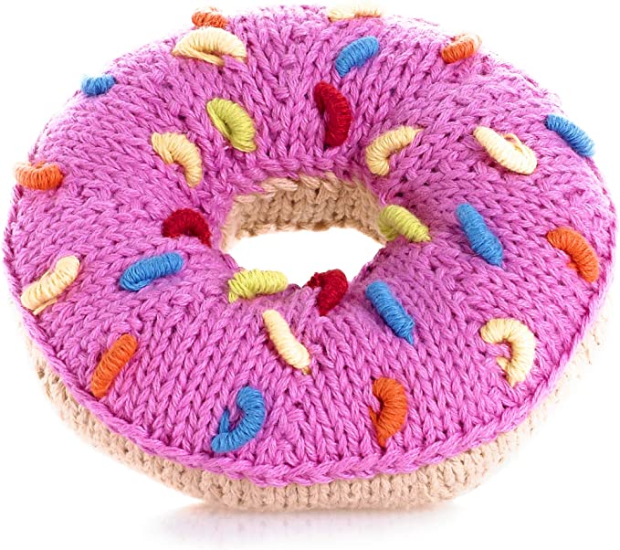 Pebble | Handmade Donut Baby Rattle with Sprinkles - Pink | Knitted Baby Toy | Fair Trade | Play Food | Machine Washable