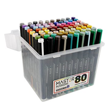 80 Color Master Markers Secondary Tones Dual Tips, Set B - Double-Ended Art Markers with Chisel Point and Brush Tip - Soft Grip Barrels, Storage Case - Draw, Sketch, Shade, Illustrate, Render, Manga