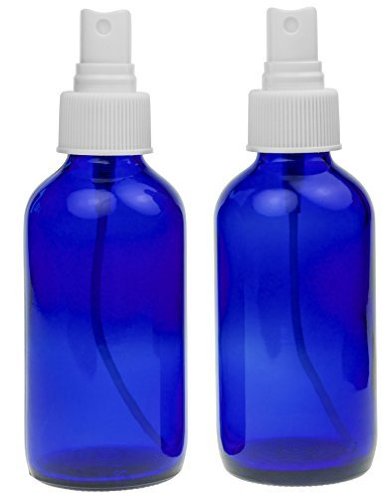 2 Empty Blue Glass Spray Misters - 4oz Refillable Bottle is Great for Essential Oils Organic Beauty Products Homemade Cleaners and Aromatherapy with a White Fine Mist Dispenser - 2 Pack of 4oz Bottles