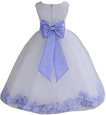 ekidsbridal Wedding Pageant Flower Petals Girl White Dress with Bow Tie Sash 302a