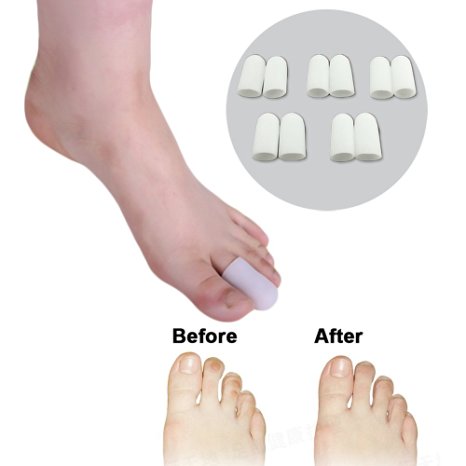 Sumifun 10 Pcs/Bag Toe Protector For Foot Corns Remover and Reduce Blisters & Callus, Silicone Gel Soft Finger Toe Caps Sleeves, Foot Bunion Pain Relief and Hammer Toes Foot Care Tools
