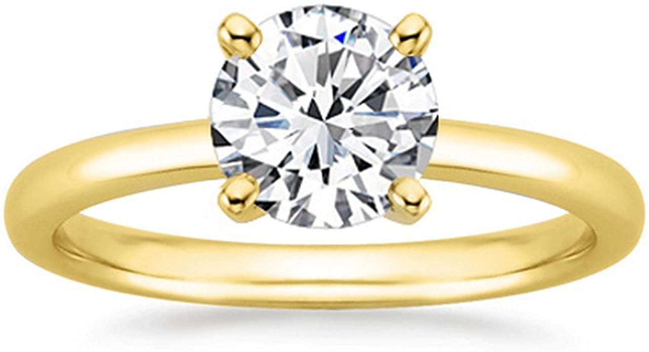 1/3 Carat Round Cut Diamond Solitaire Engagement Ring 14K Yellow Gold 4 Prong (D-F, I2, 0.3 c.t.w) Very Good Cut