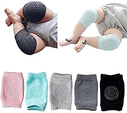 KMG® (Set of 2 Pairs) Baby Knee Pads for Crawling, Anti-Slip Padded Stretchable Elastic Cotton Soft Breathable Comfortable Knee Cap Elbow Safety Protector