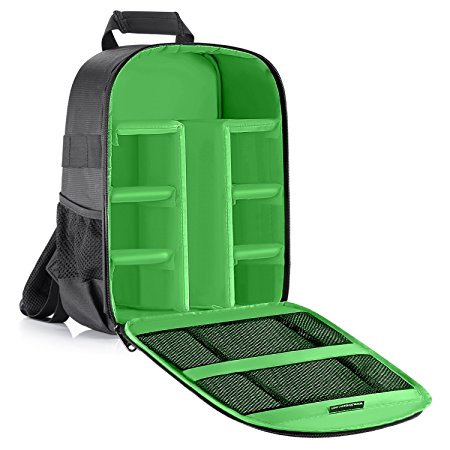 Neewer Camera Case Waterproof Shockproof 11.8x5.5x14.6 inches/30x14x37 centimeters Camera Backpack Bag with Tripod Holder for DSLR, Mirrorless Camera, Flash or Other Accessories(Green Interior)
