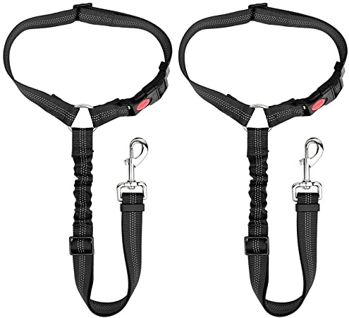AUTOWT Dog Seatbelt, 2 Pack Pet Car Seatbelt Headrest Restraint Adjustable Puppy Safety Seat Belt with Elastic Bungee and Reflective Stripe Connect with Dog Harness