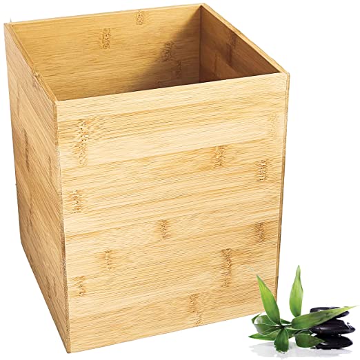 Handmade Bamboo Trash Can, Wastebasket for Bathroom by CR Home (Square)