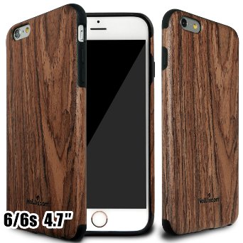iPhone 6 / 6s Case, NeWisdom® Unique [Dual Protection] Soft [Slim Fit] [Non slip] Hybrid [Natural Wood and TPU Rubber] Protective Wooden Case for iphone 6s 6 - Sandalwood