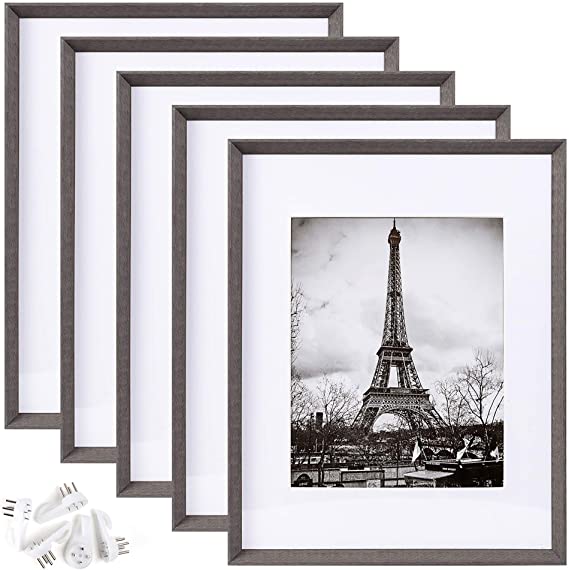 upsimples 11x14 Picture Frame Set of 5,Display Pictures 8x10 with Mat or 11x14 Without Mat,Rustic Photo Frames Collage for Wall Display,Dark Grey