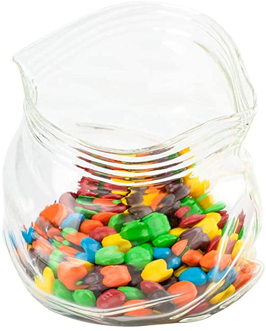 22 Ounce Unzipped Glass Zipper Bag, 1 Large Unzipped Glass Bag - Realistic Crinkled Edges, Serve Candy, Popcorn, or Nuts, Clear Glass Bag Bowl, Dishwasher-Safe, Flat Base - Restaurantware