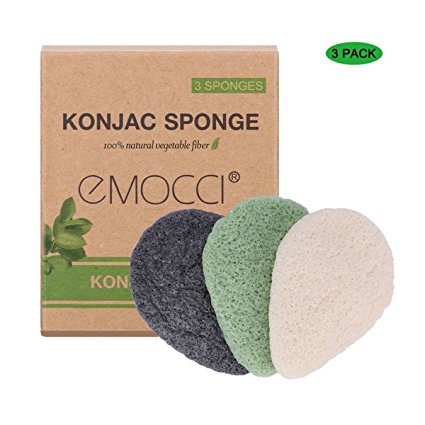 Konjac Facial Sponge Natural Activated Bamboo Charcoal Face Cleansing Exfoliating Sensitive Skin Body Massage Tools for Women and Men (3pcs Pack)